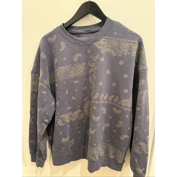 Original Use Mens Bandana Paisley Print Crew Neck Pullover Sweatshirt Blue Large - Picture 1 of 6